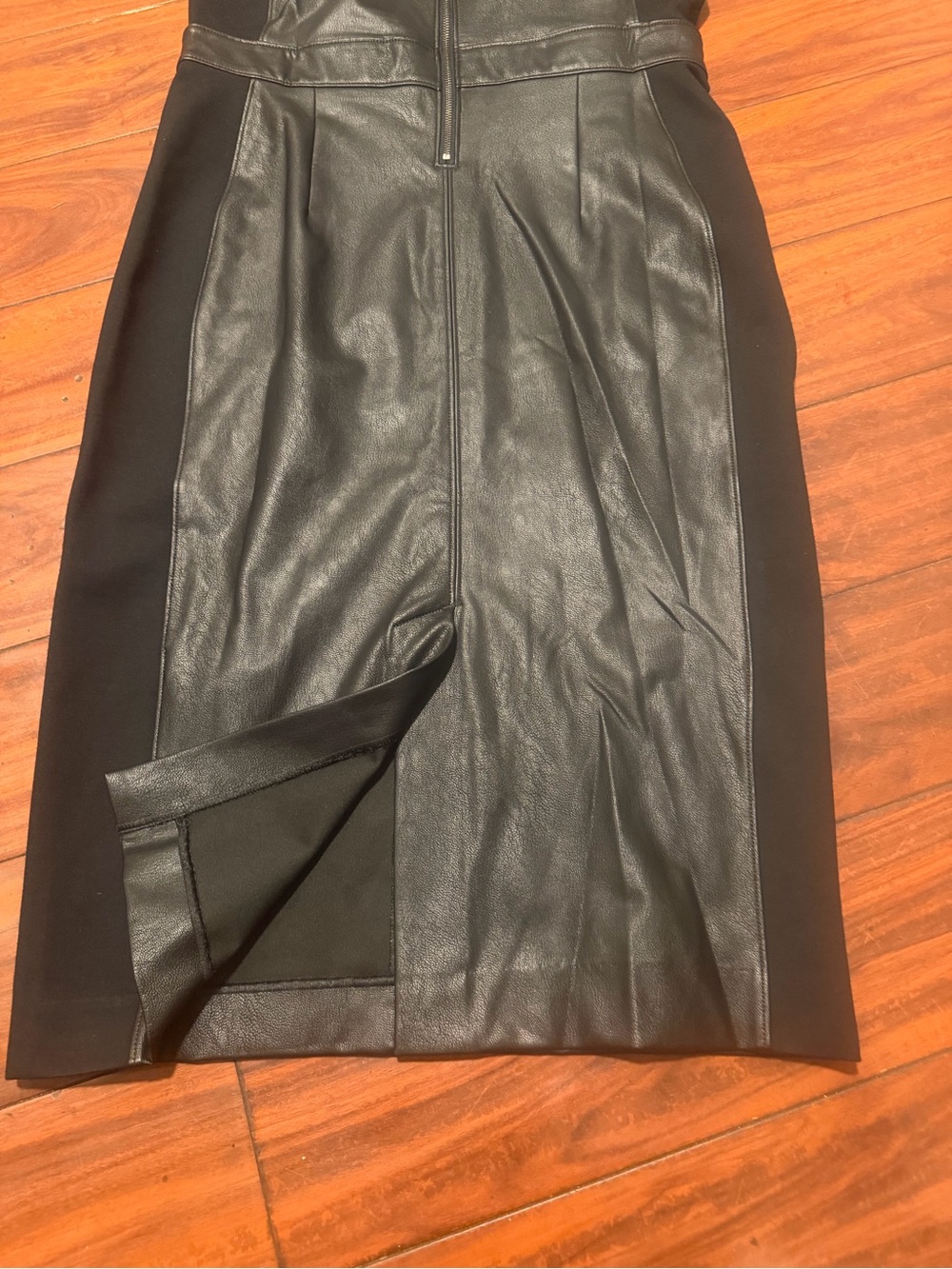 SPANX Black Faux Leather Paneled Midi Dress - Picture 6 of 10